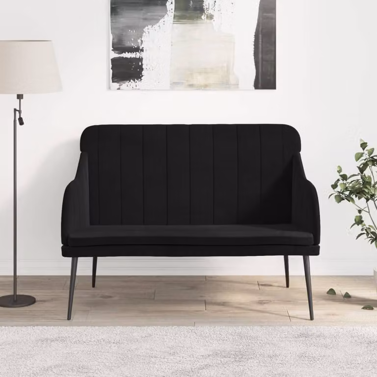 Panca vidaXL in velluto nero con struttura in metallo, L 110 x P 76 x H 80 cm