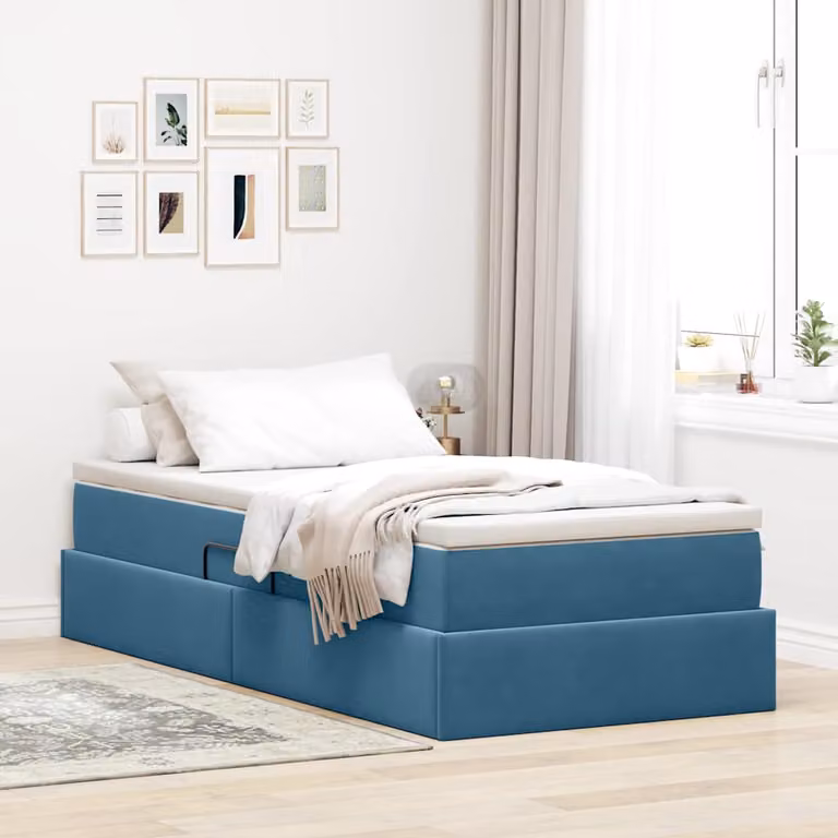 Letto con contenitore e materasso ibrido vidaXL in velluto blu, L 100 x P 200 x H 204 cm