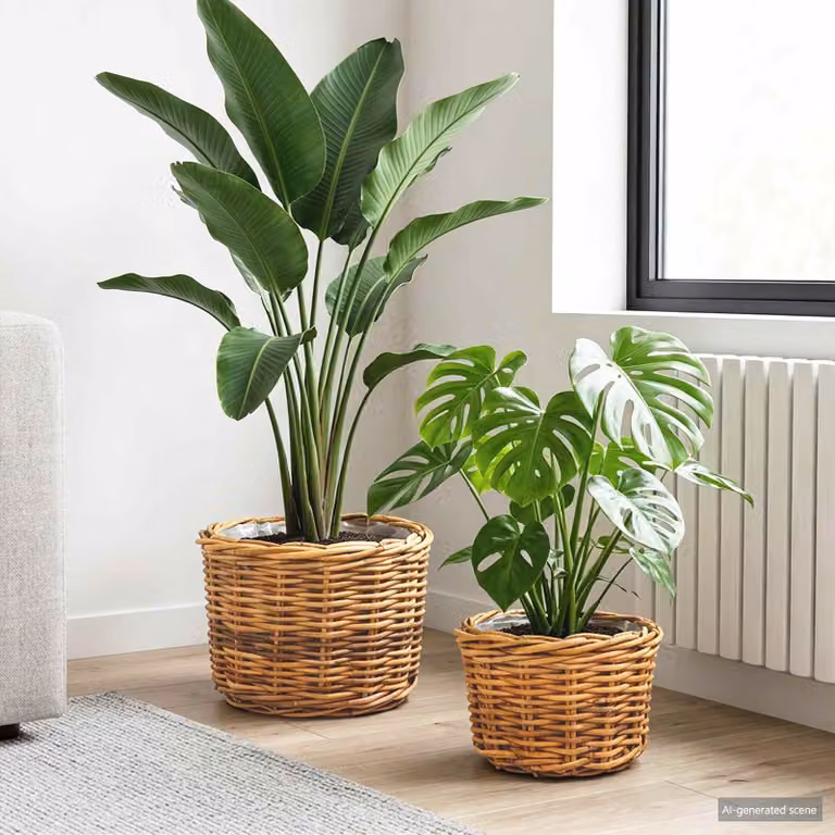 Set di 2 cestini per piante vidaXL GENDT in rattan Kubu marrone naturale, forma rotonda