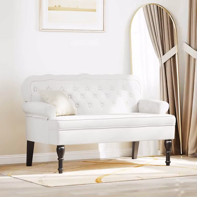 Panca Chesterfield vidaXL in pelle sintetica bianca L: 119,5 cm, P: 64,5 cm, H: 75 cm