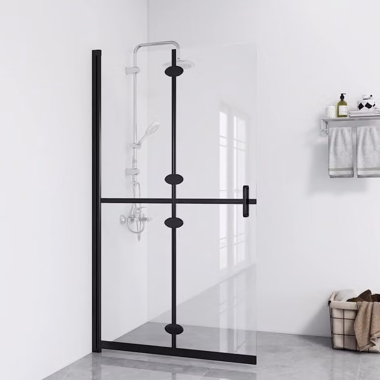Parete per doccia walk-in pieghevole vidaXL in vetro temperato trasparente con profili neri L 70 cm x H 190 cm