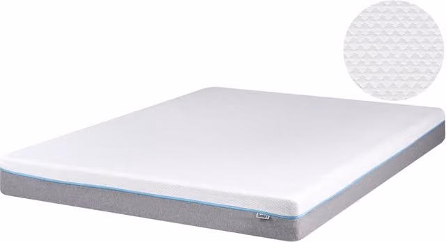 Materasso in Memory Foam BELIANI Bianco e Grigio con Rivestimento Rimovibile e Regolazione della Temperatura L/P: 160 x 200 cm
