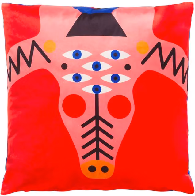 Cuscino quadrato Qeeboo Crocopink rosso con grafica in poliestere L 45 cm x P 45 cm