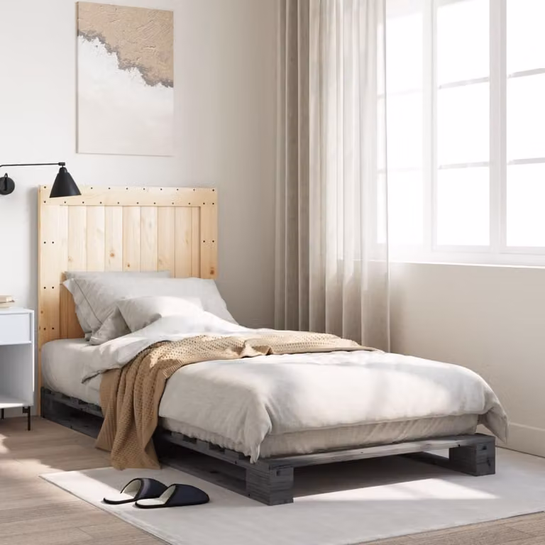 Giroletto con Testiera Grigio vidaXL in Legno Massello di Pino, L 90 cm x P 200 cm