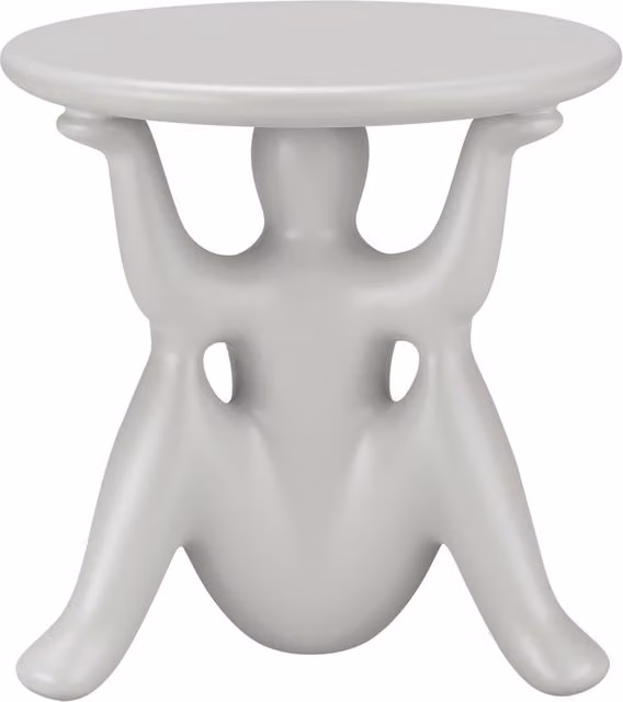 Tavolino rotondo moderno Qeeboo Helpyourself in polietilene disponibile in bianco o grigio