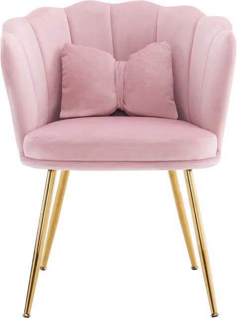 Poltrona Imbottita in Velluto Aosom con Schienale a Petalo e Gambe in Metallo Dorato, Design Moderno con Cuscino a Farfalla, Rosa, L: 62 cm, P: 54 cm, H: 43 cm