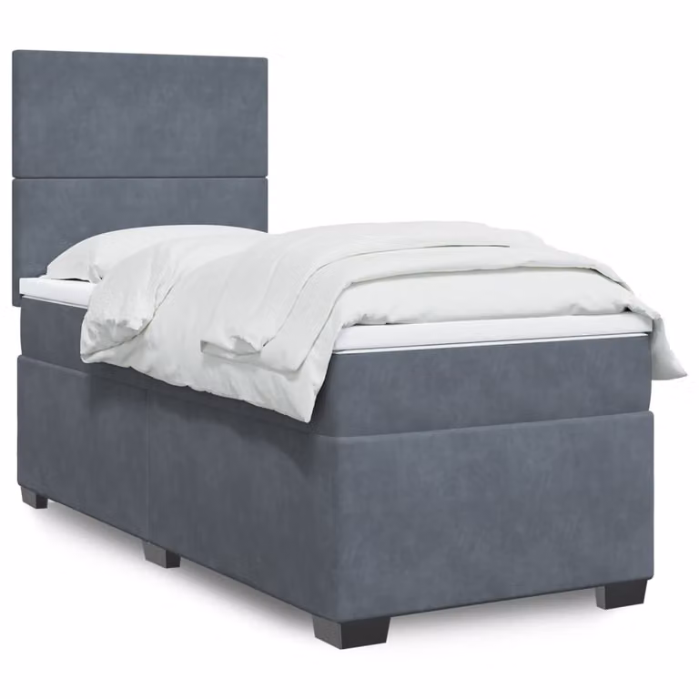 vidaXL Giroletto a Molle Ibrido con Materasso in Velluto Grigio L/P/H: 100 x 200 cm
