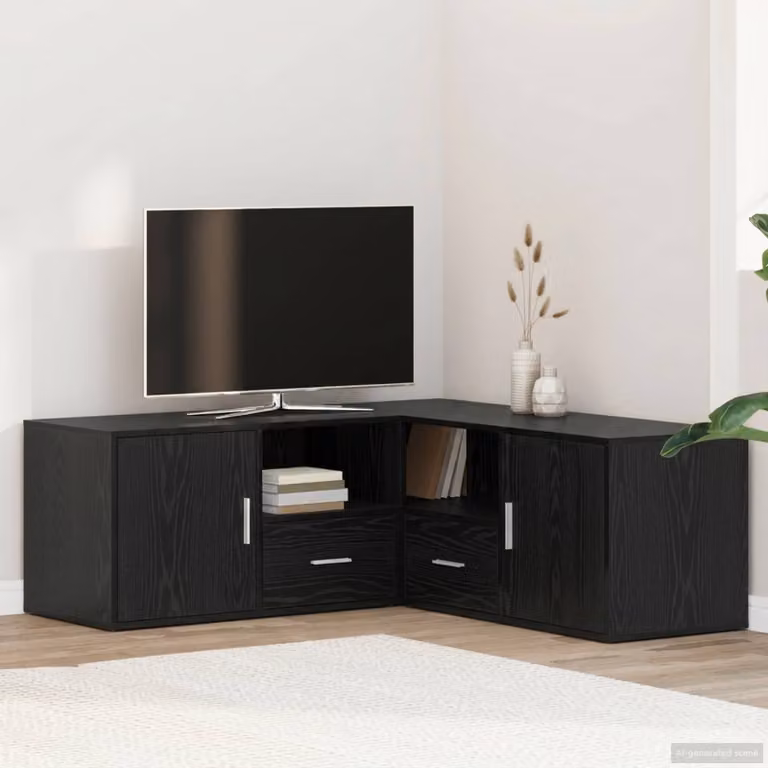 Mobile angolare moderno vidaXL con cassetti e ante, Rovere Nero, L: 200 cm, P: 40 cm, H: 45 cm