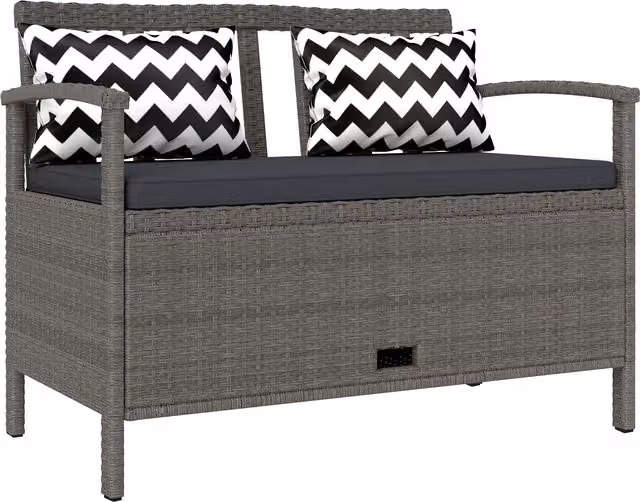 Panca da giardino Outsunny a 2 posti in polyrattan grigio con cuscini e contenitore da 160L, L: 112 cm, P: 62 cm, H: 82 cm