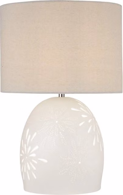 Lampada da scrivania moderna SEARCHLIGHT Cora in ceramica bianca e tessuto beige con attacco E27
