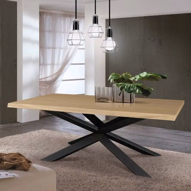 Tavolo Taranta rettangolare con piano in legno di quercia e struttura in metallo marrone
