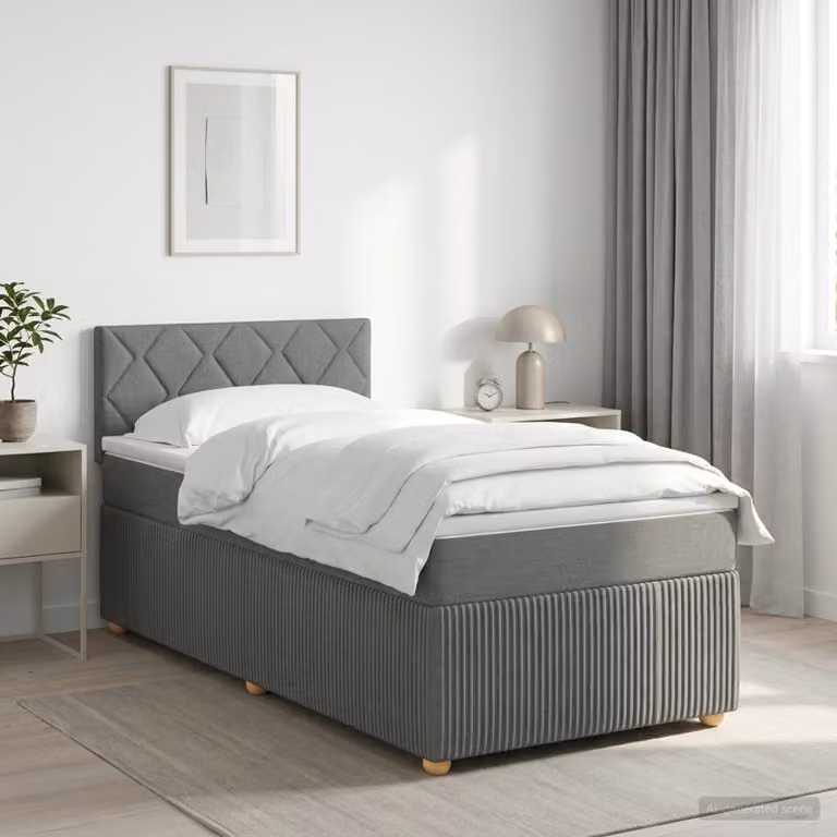 Letto box spring con materasso vidaXL in tessuto Grigio e Bianco, L/P: 90 x 190 cm
