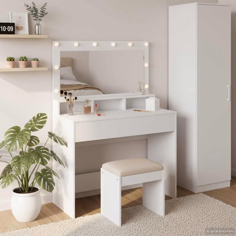 vidaXL Tavolo da Trucco Moderno Bianco in MDF L/P/H: 100 x 41 x 135 cm