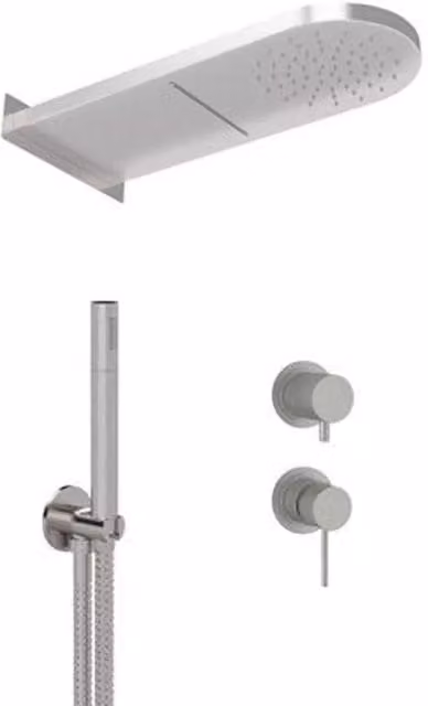 Set doccia con miscelatore a incasso, soffione rain e doccino in acciaio inox Serie X Style Inox di REMER in acciaio spazzolato argento