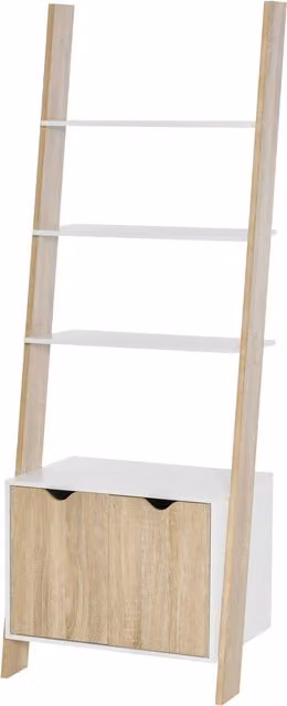 Libreria a scala HOMCOM con 3 mensole e armadietto, scaffale moderno in stile nordico in legno, Rovere e Bianco, L: 60 cm, P: 40 cm, H: 171 cm