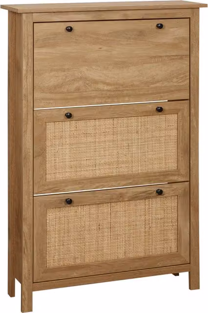 Mobile porta scarpe HOMCOM con 3 ante ribaltabili in legno e effetto rattan marrone in stile scandinavo