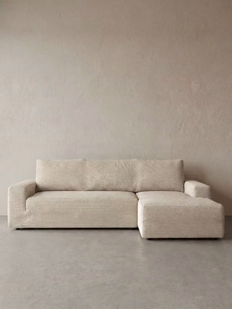 Fodera per divano chaise longue Coven Kenay Home, modello a righe jacquard, grigio, bianco e beige, Larghezza: 290 cm