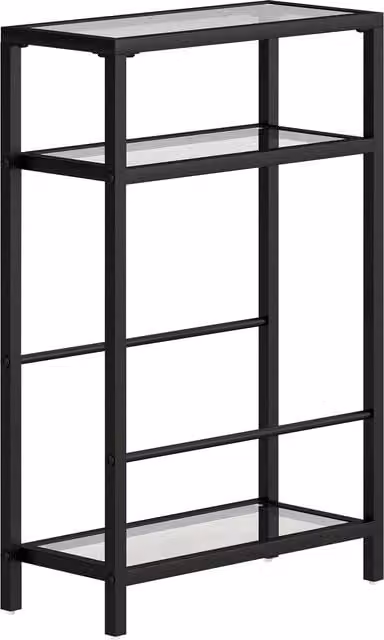 Tavolino da salotto moderno HOMCOM con 3 ripiani in vetro e metallo, colore nero, L 40 cm x P 18 cm x H 62 cm