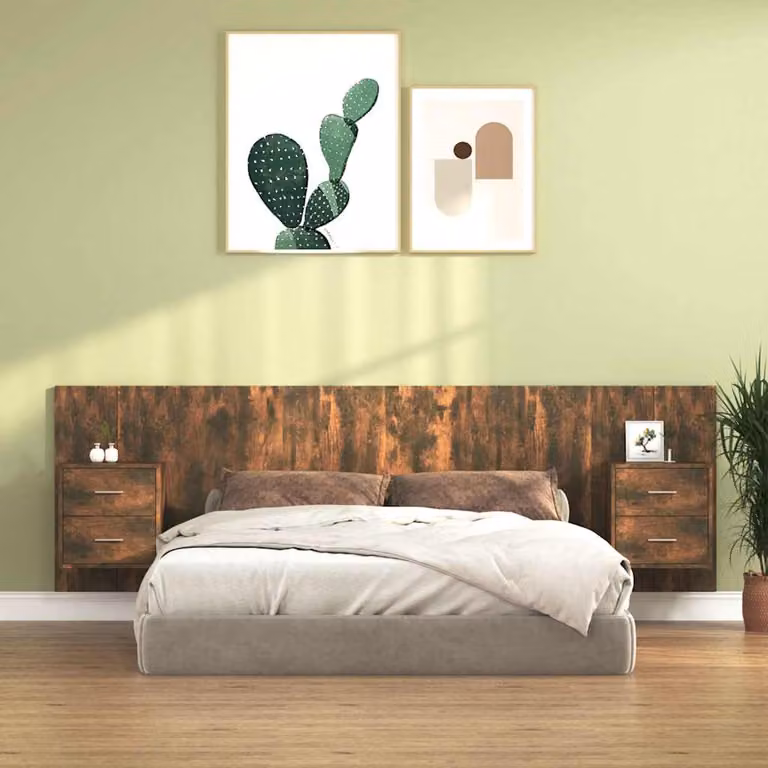 vidaXL Testiera Letto con Comodini Integrati in Legno Multistrato Rovere Fumo L: 160 cm, P: 80 cm, H: 80 cm