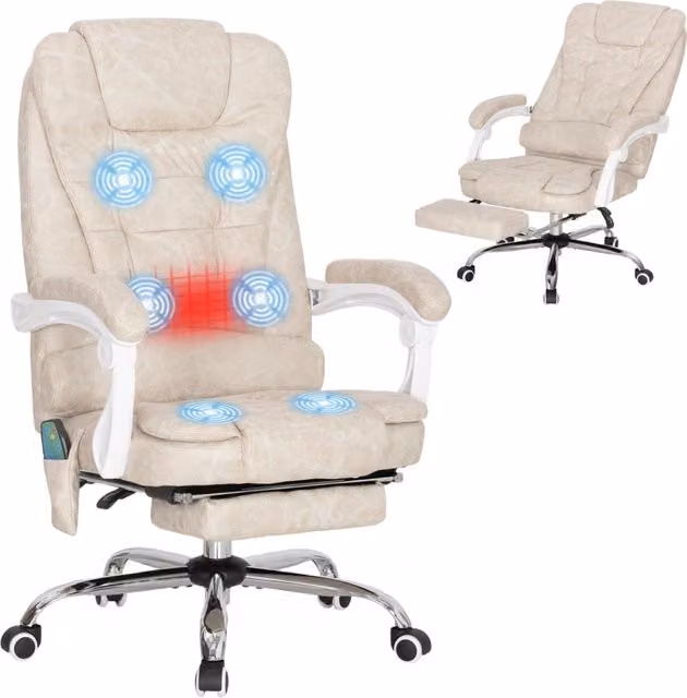 Poltrona da ufficio massaggiante e riscaldante Minimal beige con poggiatesta e braccioli L/P/H: 65 x 70 x 111-119 cm
