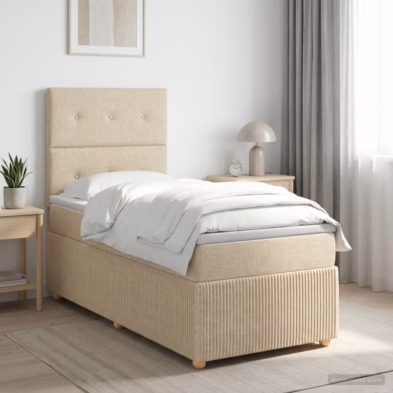 Letto box spring con materasso vidaXL in tessuto beige e bianco, L/P: 80 x 200 cm
