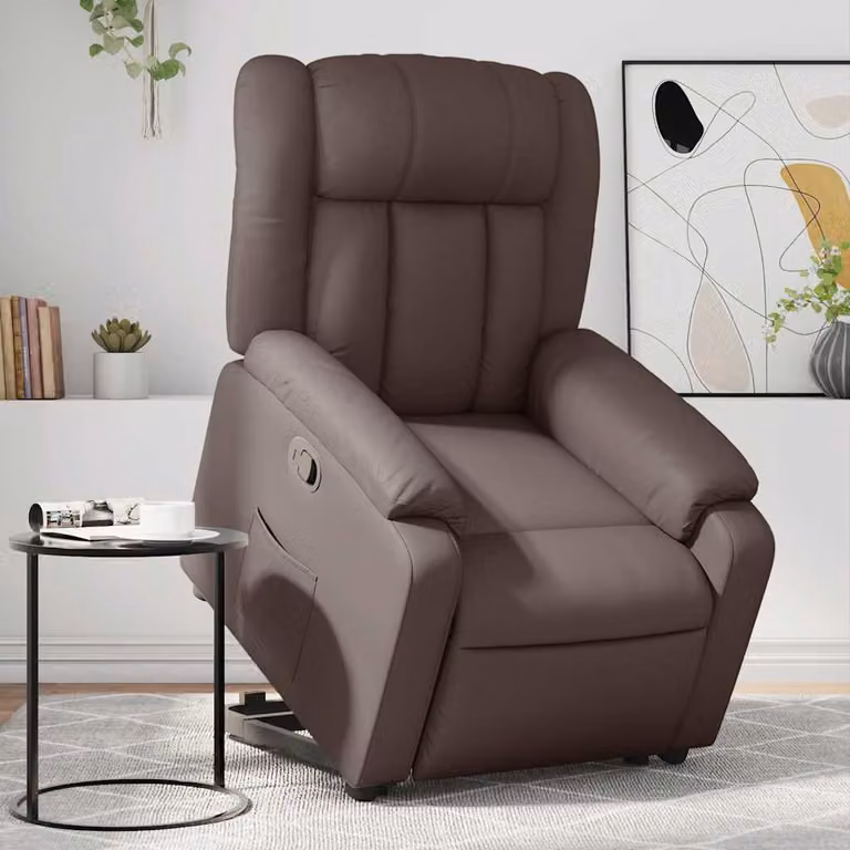 vidaXL Poltrona Alzapersona Reclinabile Marrone in Similpelle con Assistenza Elettrica per Senior