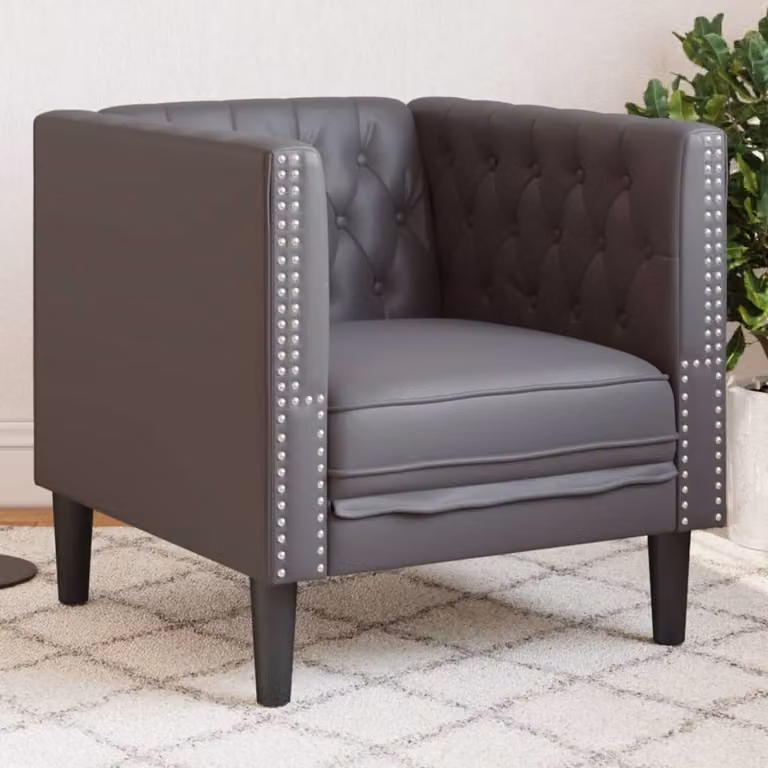Poltrona Chesterfield vidaXL in similpelle grigia con struttura in legno e imbottitura in schiuma