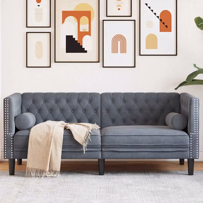 Divano Chesterfield vidaXL in Velluto Grigio L: 174 cm, P: 74,5 cm, H: 70,5 cm