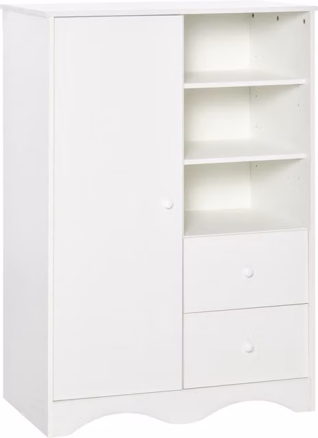 Armadio Moderno Aosom con Ante, 5 Ripiani, 3 Nicchie e 2 Cassetti, Bianco, L: 85,7 cm, P: 49,2 cm, H: 123,8 cm