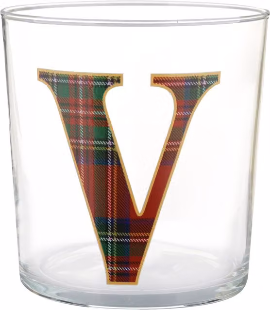 Bicchiere per acqua a forma di lettera V con motivo tartan rosso KASANOVA, 360 ml