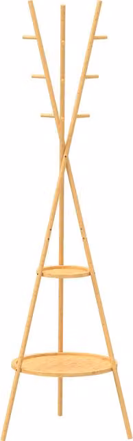 Albero porta abiti HOMCOM in legno e bambù con 9 ganci e 2 ripiani, colore naturale beige e marrone, stile scandinavo