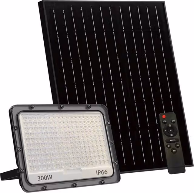 Faro Led da Esterno con Pannello Solare Trade Shop 300W IP66 con Telecomando e Luce Regolabile Sf319-300-3c