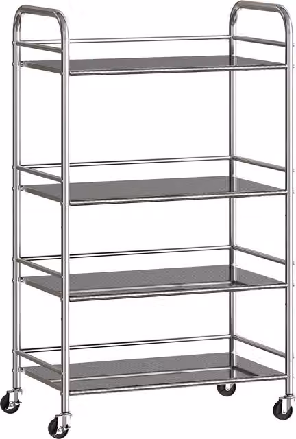 Carrello Multiuso HOMCOM a 4 Livelli con Ripiani Regolabili e Bordi Rialzati in Acciaio Inox Argento L/P/H: 60 x 35 x 100 cm