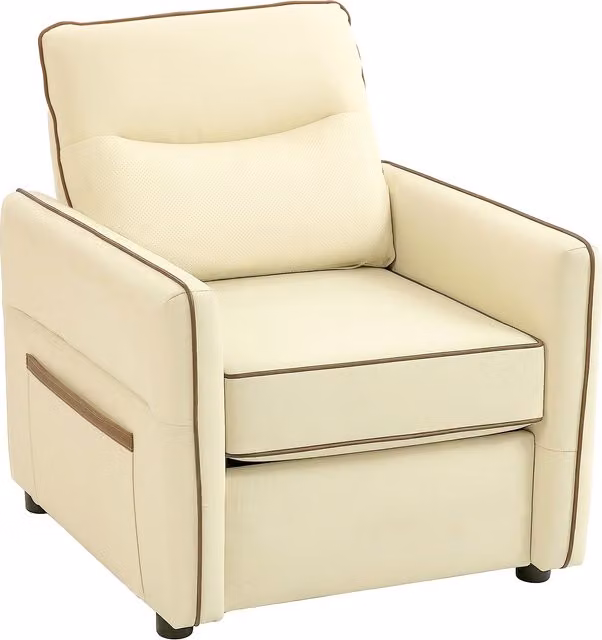 Poltrona da salotto moderna HOMCOM in finta pelle beige con imbottitura spessa e tasca laterale