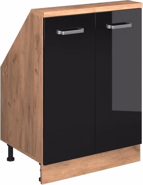 Mobile sottotetto Rion Vicco nero lucido e rovere dorato con 2 ante e ripiani interni L: 60 cm, P: 46 cm, H: 83,8 cm