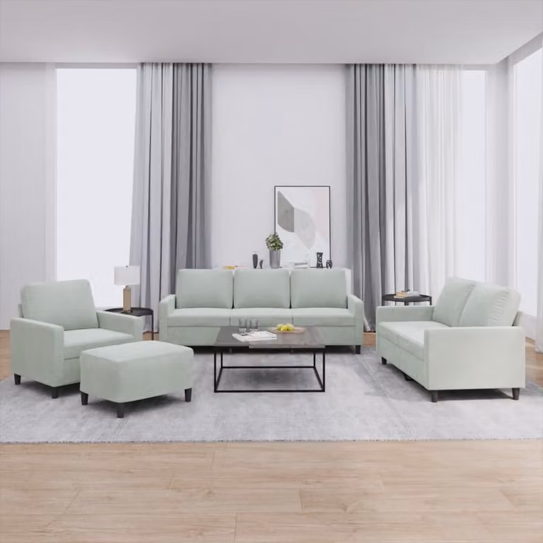Set di divani 4 pezzi vidaXL in velluto grigio con cuscini e pouf per soggiorno