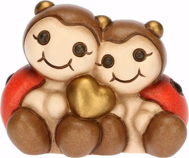 Coppia di coccinelle e cuore Thun in ceramica rossa per San Valentino e matrimoni