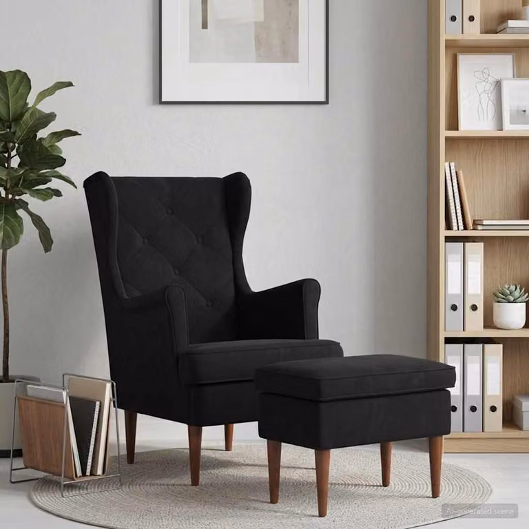 Set di Poltrona con Ottomano vidaXL in Velluto Nero per Soggiorno e Camera da Letto