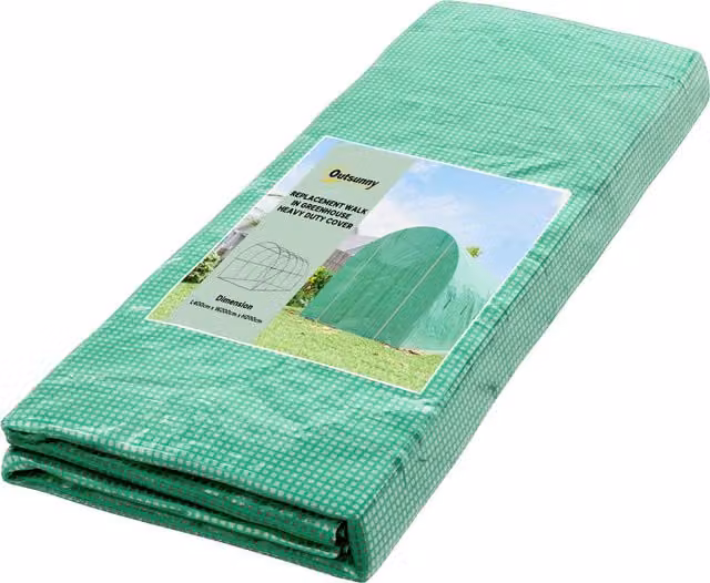 Telo per serra Outsunny verde impermeabile con protezione UV e 8 finestre per giardino, L 4 m x P 2 m x H 2 m