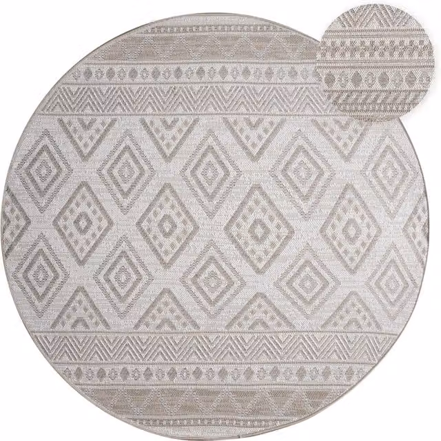 Tappeto rotondo Verona beige e grigio per interni ed esterni, diametro: 200 cm