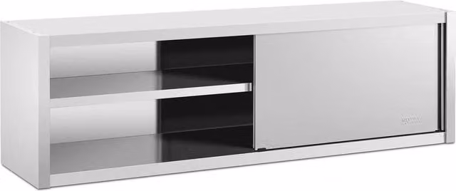 Pensile Royal Catering in acciaio inox color argento con ante scorrevoli per cucina e soggiorno L: 200 cm, P: 45 cm, H: 60 cm