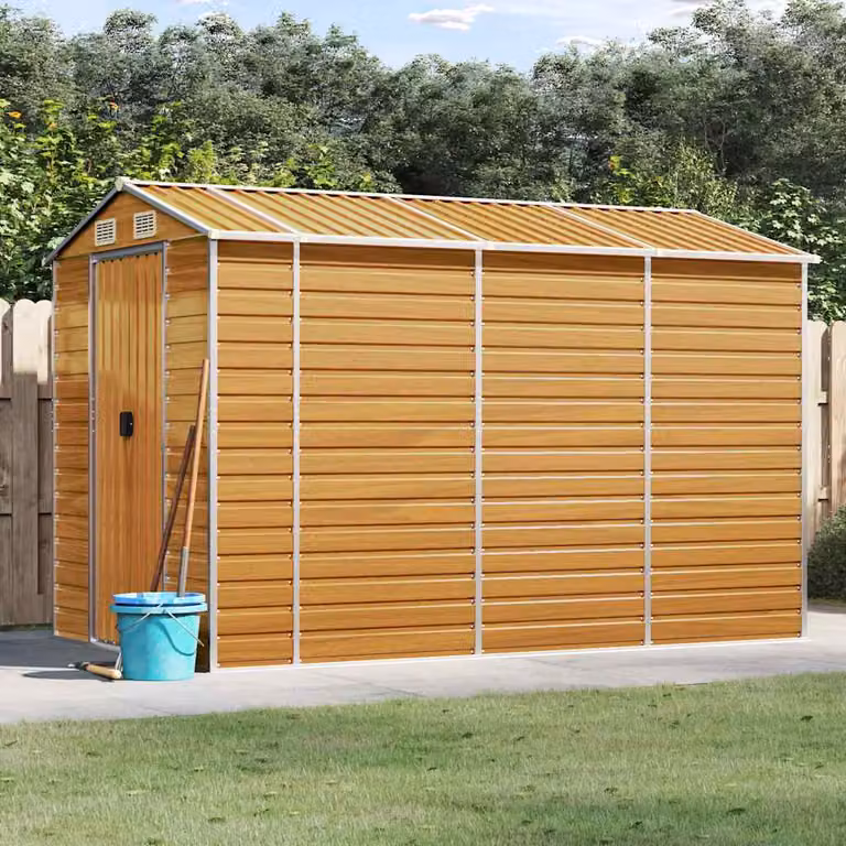Casetta da giardino vidaXL in acciaio zincato marrone chiaro L: 300 cm, P: 191 cm, H: 198 cm