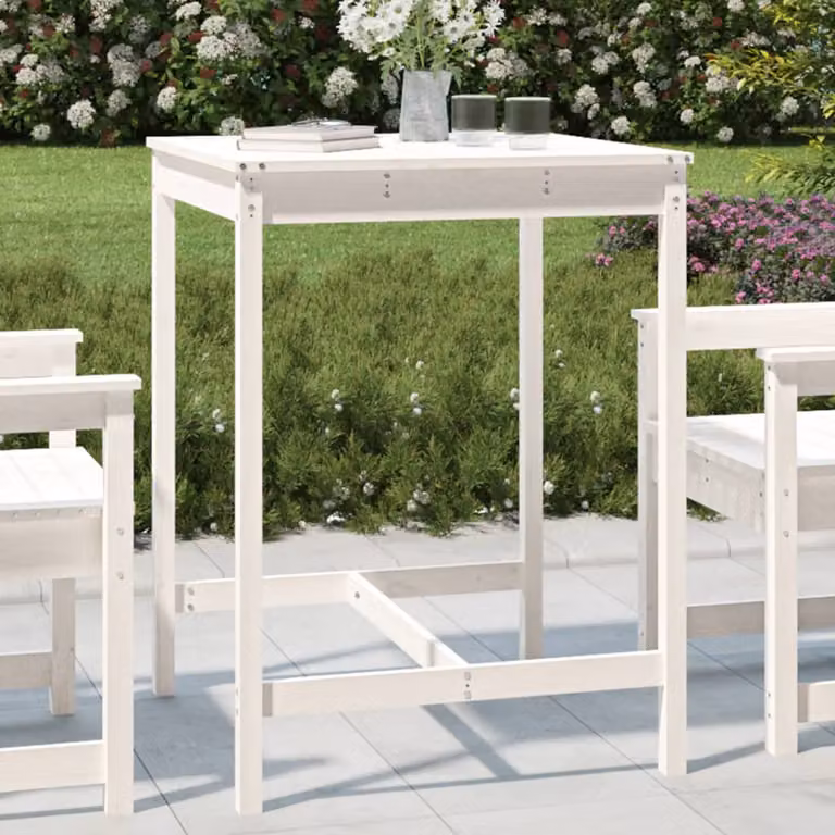 vidaXL Tavolo da giardino quadrato in legno di pino bianco stile rustico L/P/H: 82,5 x 82,5 x 110 cm