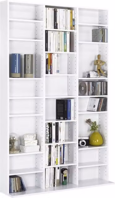 IDMarket Scaffale libreria porta CD con 30 scomparti e ripiani regolabili in legno bianco