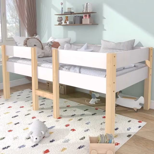 Letto semialto per bambini REDOM in legno di pino bianco con sponde di sicurezza L/P/H: 208 x 90 x 77 cm