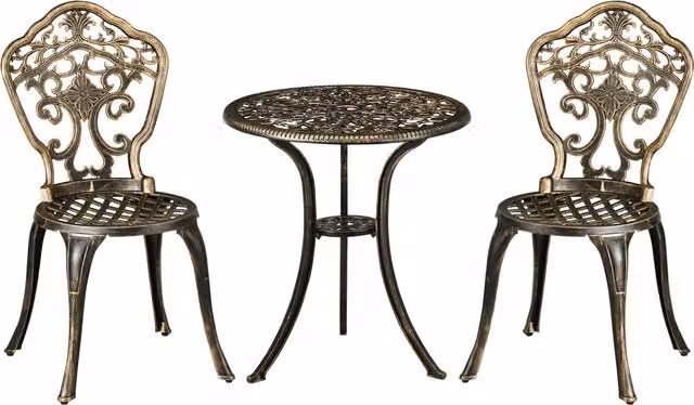 Set Bistrò da Giardino Outsunny 3 Pezzi in Alluminio Bronzo con Tavolino Rotondo e 2 Sedie per Esterno