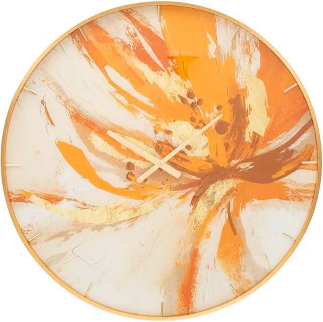 Orologio da Parete Rotondo Mauro Ferretti Glass Toply in Vetro Oro e Arancione Ø 80 cm