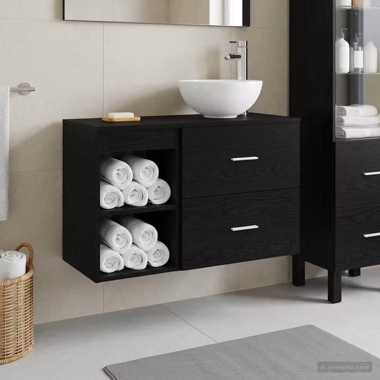 Set di mobili per il bagno moderno vidaXL composto da mobile lavabo e pensile nero opaco