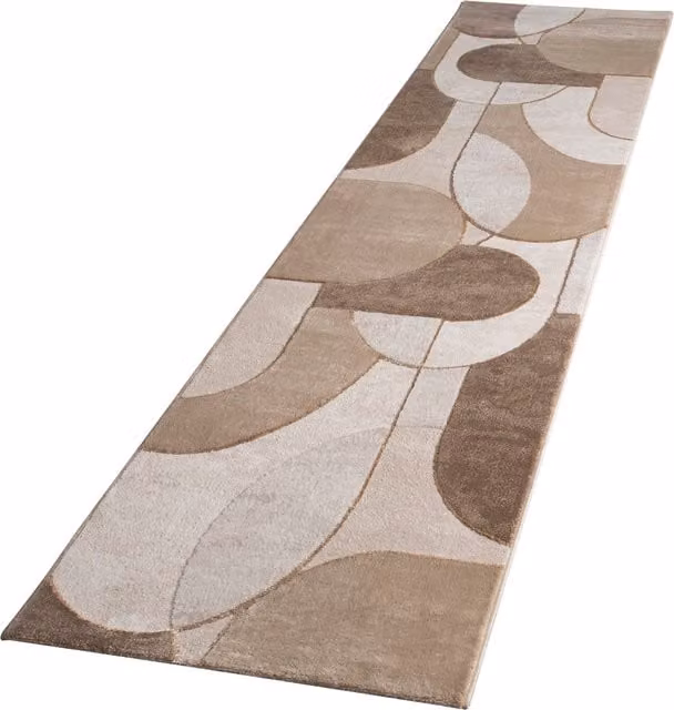 Tappeto Tiana beige con effetto alto-basso, design geometrico moderno, L: 80 cm, P: 300 cm
