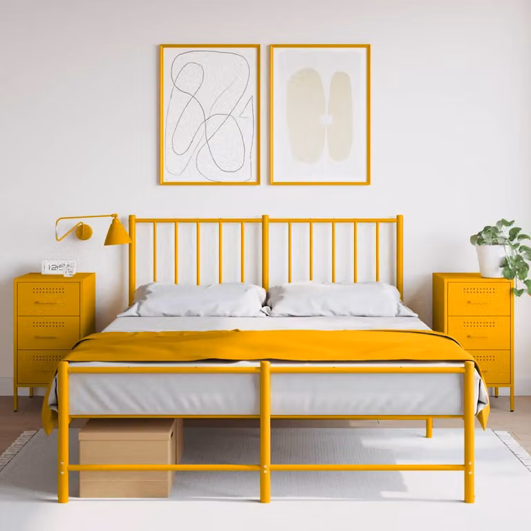 Set di 2 comodini vidaXL in metallo giallo senape stile industrial L/P/H: 36 x 39 x 68 cm